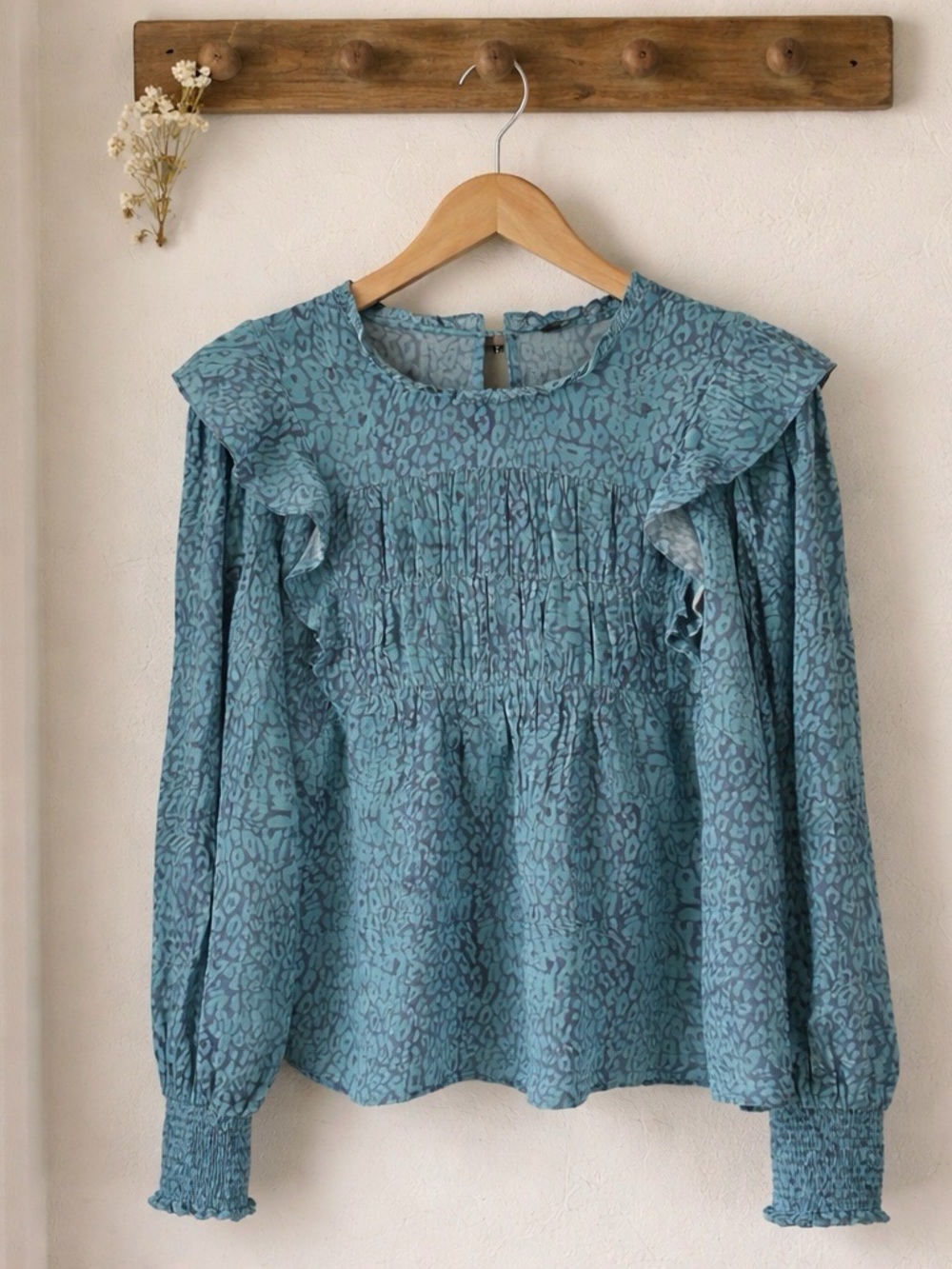 Rails Ruffled Smocked Long-Sleeve Blouse
